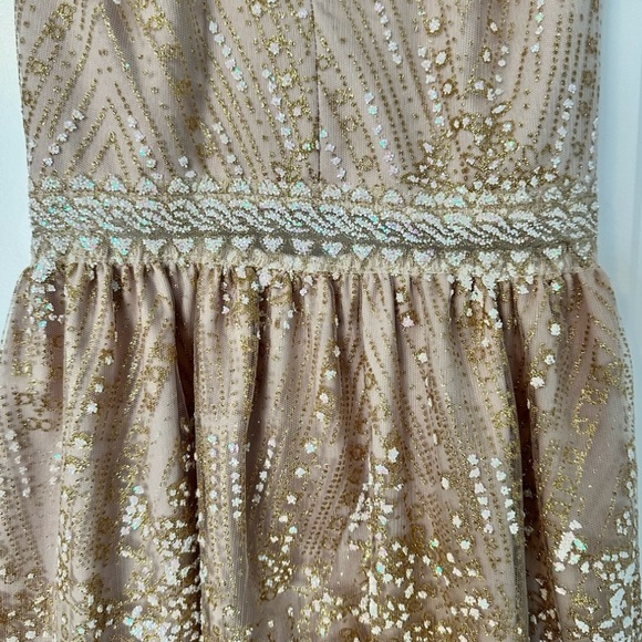 Hello Molly Roaming Free Dress Small Champagne Glitter Lace Up Back Party Mini - Picture 7 of 14